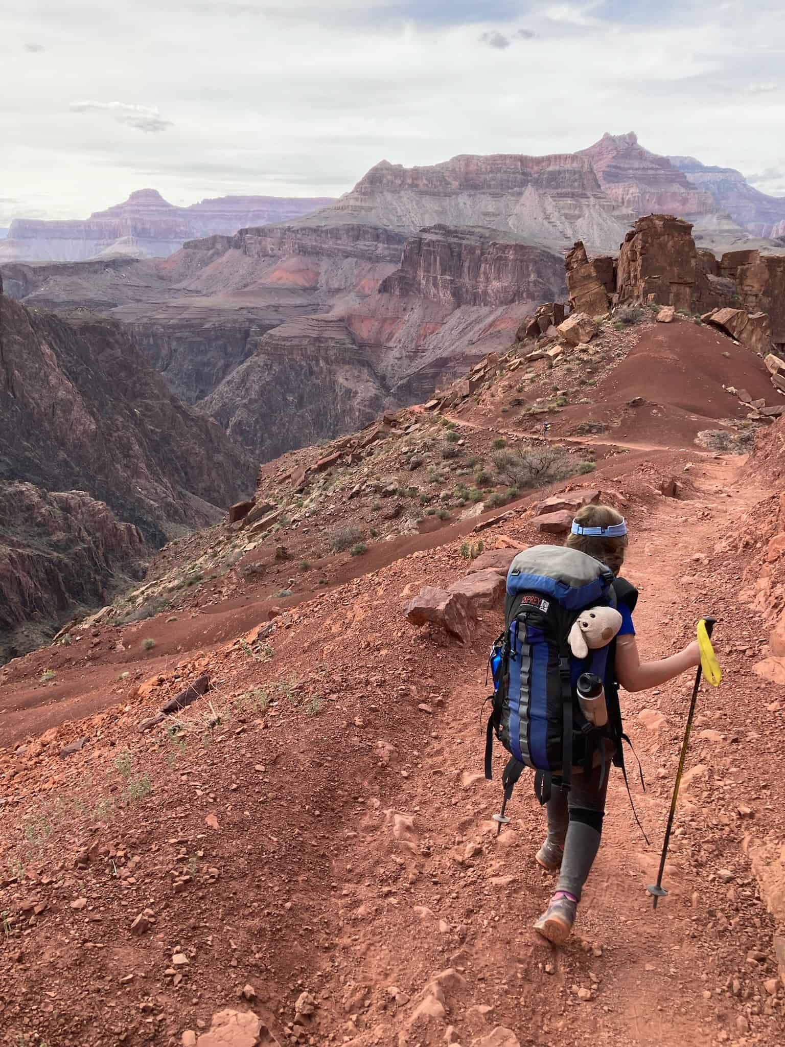 Backpacking Grand Canyon with stuffed animal in pack