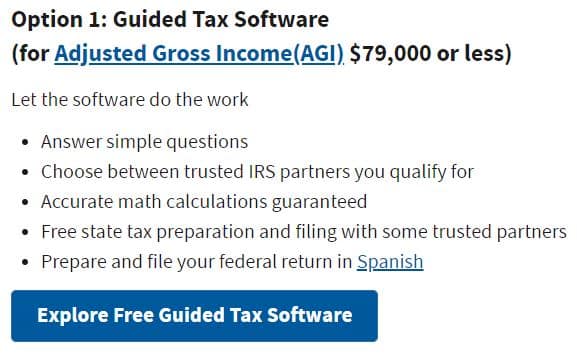 IRS Free File's Explore Free Guided Tax Software tool.
